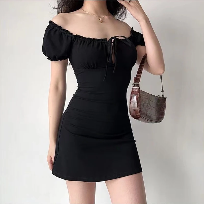 Summer Sexy Mini Dress Women Short Sleeved Lace up Hollow Casual Backless Folds Bodycon Black Dress Party Elegant A-LINE Dresses - Image 6