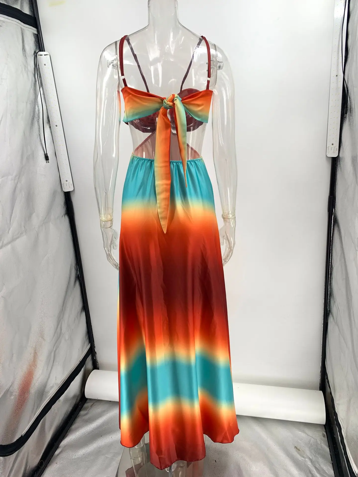 Sexy Gradient Hollow Out Maxi Dress Women Backless Sleeveless Sling Long Dresses 2025 Summer Vacation Boho Beach Satin Robes - Image 6