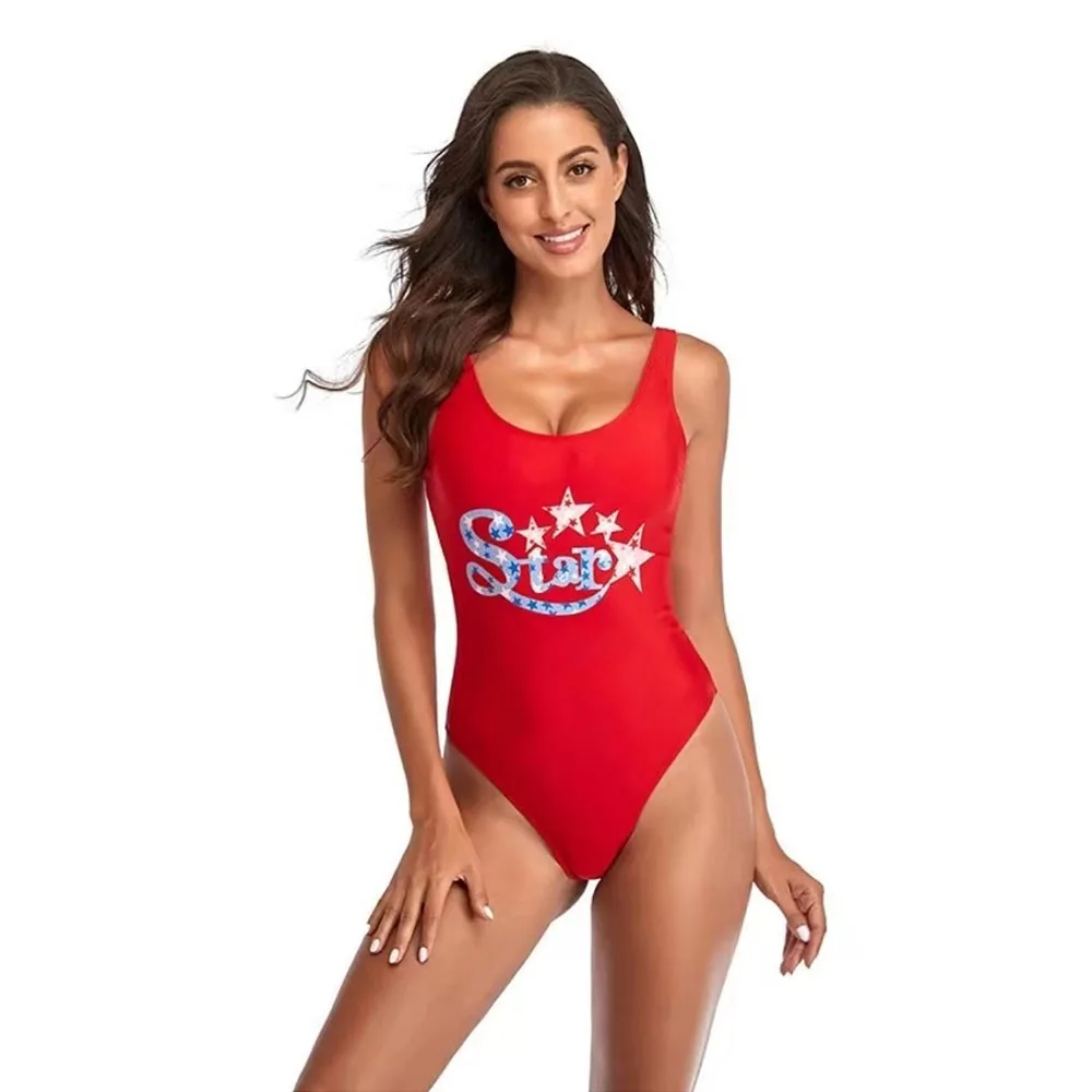 Women's Retro Scoop Neck Padded One Piece Swimsuits High Cut Low Back Bathing Suits Swimwear Bodysuit - Image 7