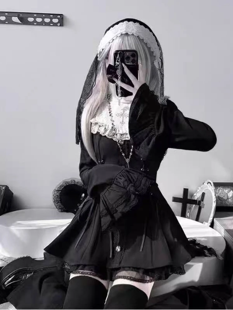 Japanese Gothic Lolita Dress Set Women Harajuku Y2k Bow Lace Ruffles Collar Mini Dresses Female Elegant Party Cute Dress - Image 4