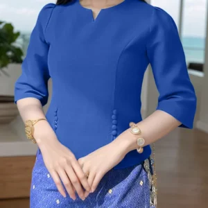 Vintage Blouse Women Spring 3/4 Sleeve Tops Fashion Work Pullovers Casual Loose V Neck Tunic Solid Buttons Blusas ZANZEA 2025