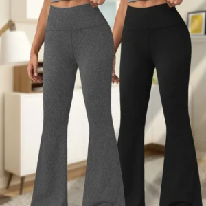 2 pack Women's Super Soft Flare Pants High Waisted Tummy Control Workout Yoga Leggings Bell Bottoms