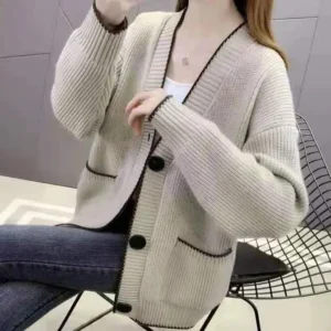 Spring Autumn 2023 New Korean Style Loose Fit Knitted Cardigan Women's Single Breasted Versatile Sweater Jacket V-Neck Sleeveles