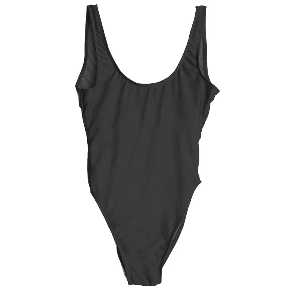Women's Retro Scoop Neck Padded One Piece Swimsuits High Cut Low Back Bathing Suits Swimwear Bodysuit - Image 5