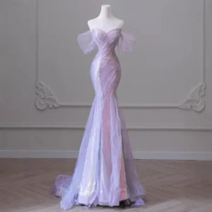 Sleeveless 2025 New Luxury Evening Dress Off The Shoulder Sequined Banquet Mermaid Prom Dress Lace Up Vestido De Novia