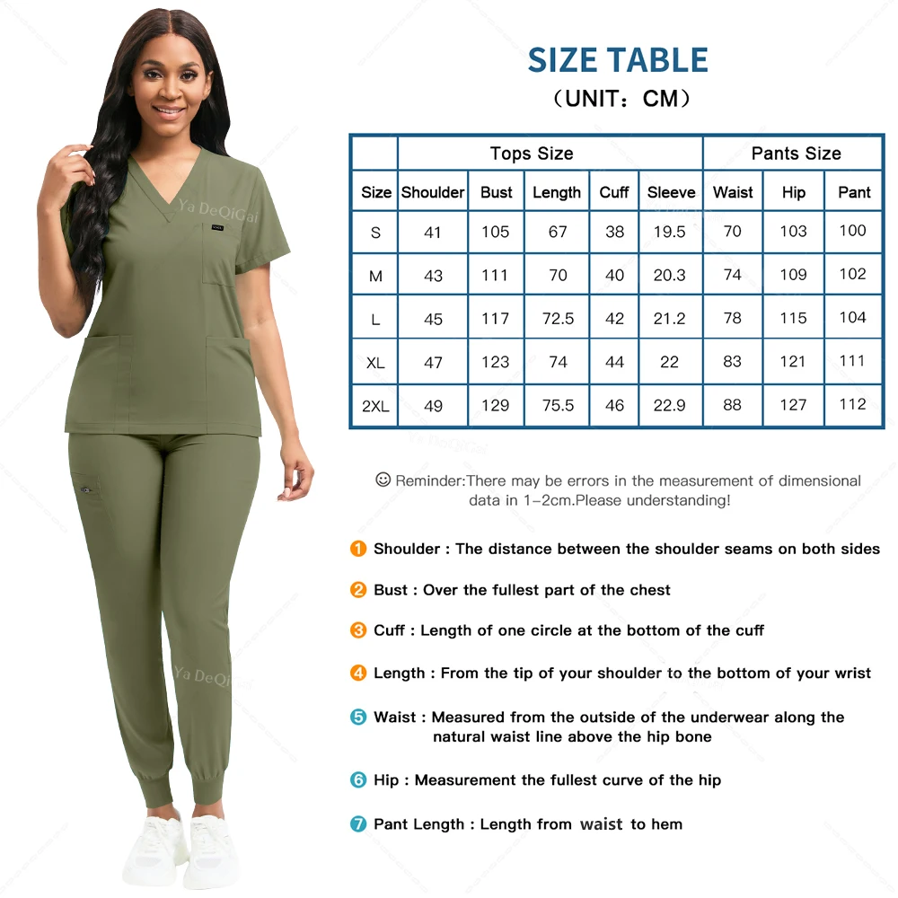 Stretch Scrubs Women Set Nursing Uniforms Clinical Scrubs Set Nurse Doctor Dustproof Workwear Medical Scrubs Top+ Jogger Pants - Image 2