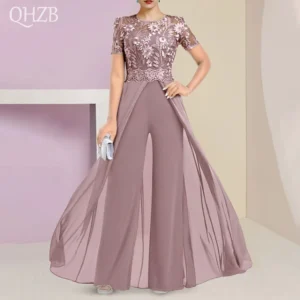 Customized Elegant Long Pantsuits Mother of the Bride Dresses Short Sleeve Floor-Length Wedding Guest Party Groom Dress 2025