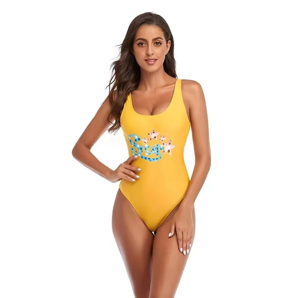 Women's Retro Scoop Neck Padded One Piece Swimsuits High Cut Low Back Bathing Suits Swimwear Bodysuit - Image 8