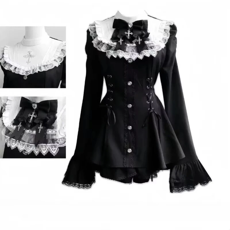 Japanese Gothic Lolita Dress Set Women Harajuku Y2k Bow Lace Ruffles Collar Mini Dresses Female Elegant Party Cute Dress - Image 16