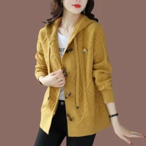 Knitted Sweater Cardigan Women's Spring Autumn 2025 New Long Sleeve Loose Hooded Casual Sweater Jackets Female Knitwear